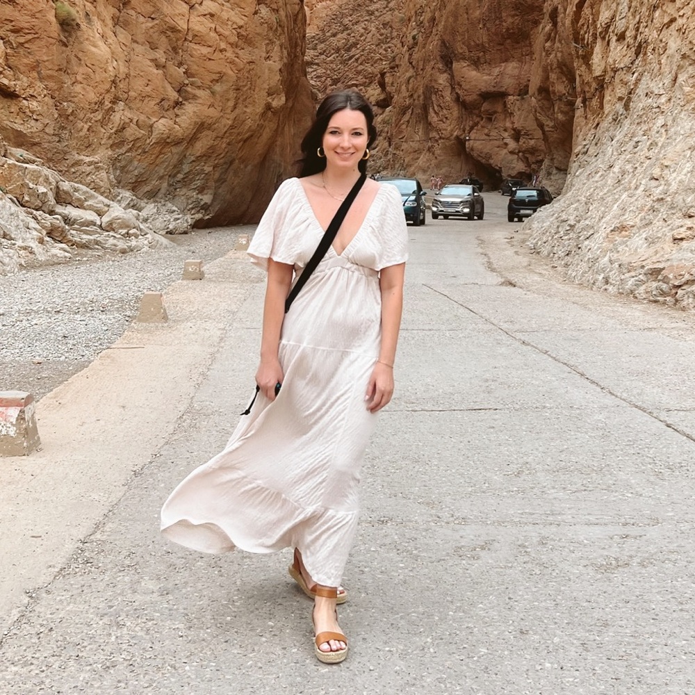 Free People Cream Maxi Dress with V-Neck